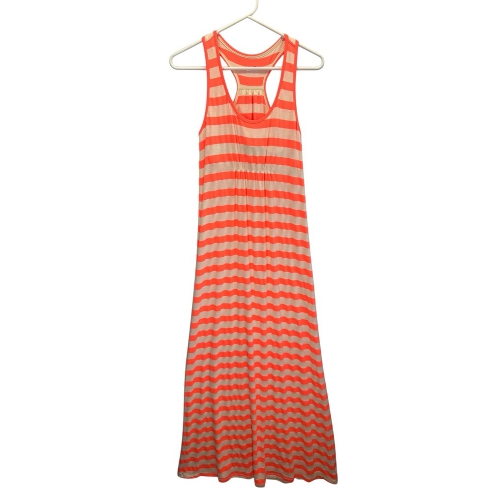 Kavu Flouresant Orange and Off White stripes Maxi Summer Dress
Size XS
